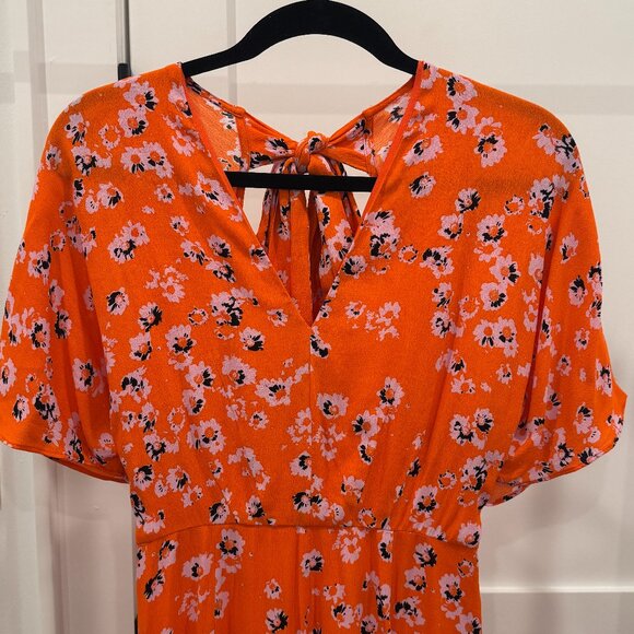 Whistles Vibrant Orange Floral Print Midi Dress, Size 2 - Picture 2 of 11